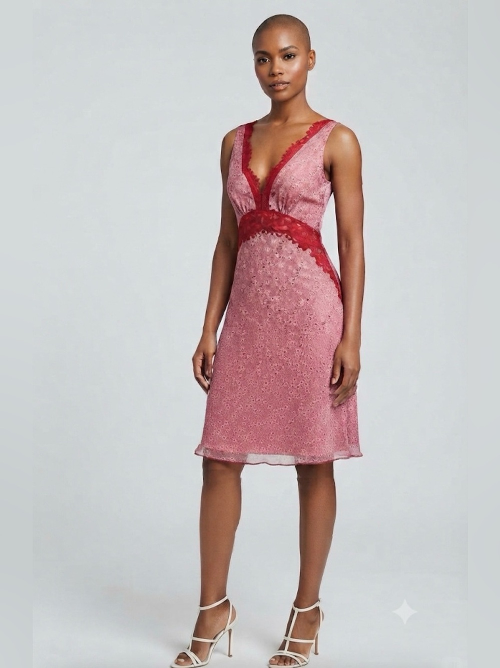 TOPSHOP Red Lace Trim Pink Slip Dress